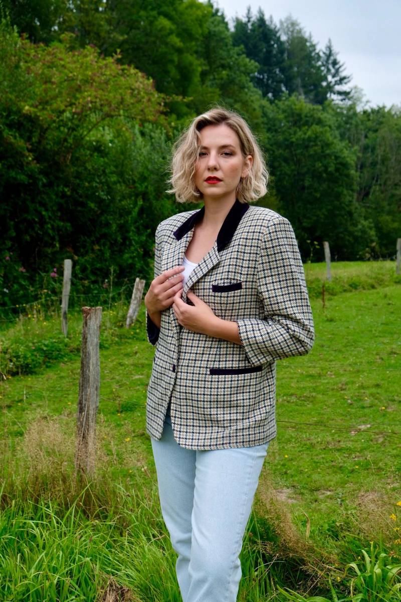 Vintage 90S Wolle Mix Hahnentritt Blazer - L von UnikatVintageDE