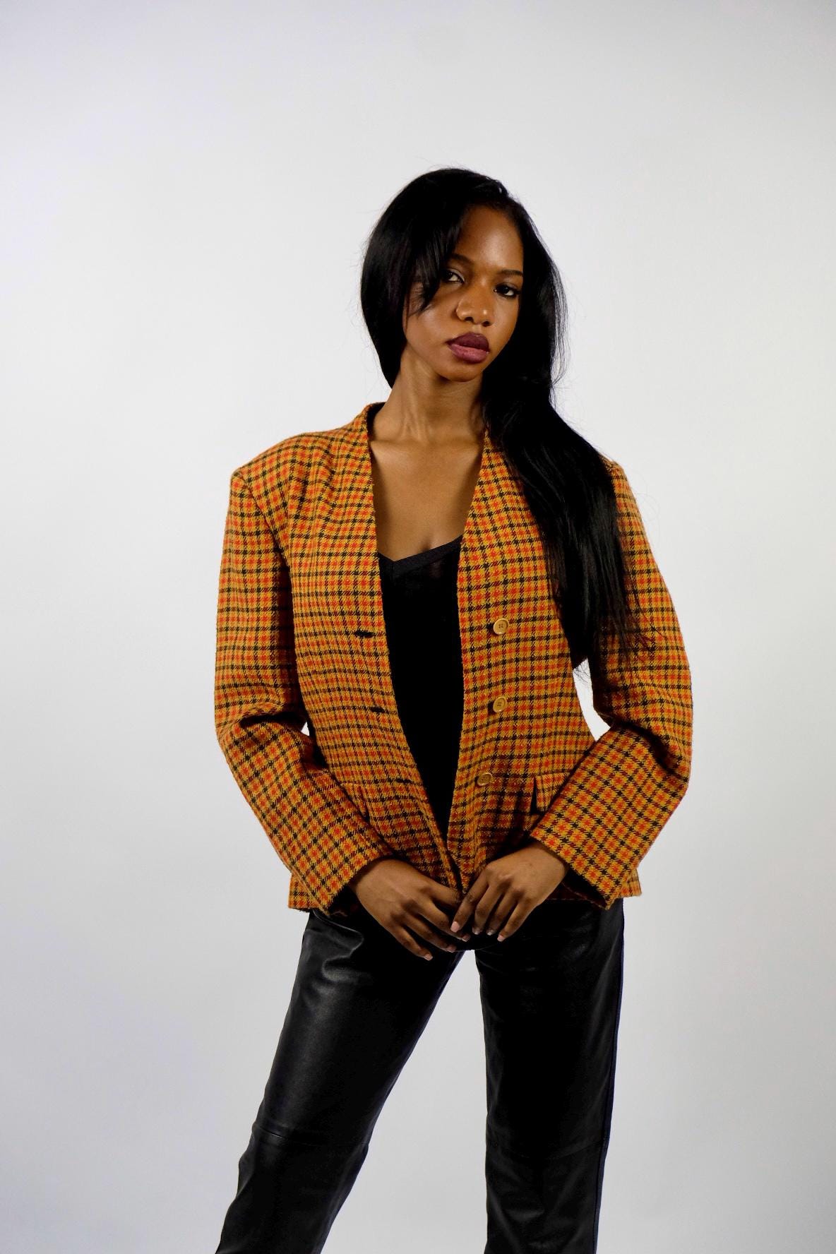 Vintage 90S Wolle & Kaschmir Karo Blazer - M/L von UnikatVintageDE