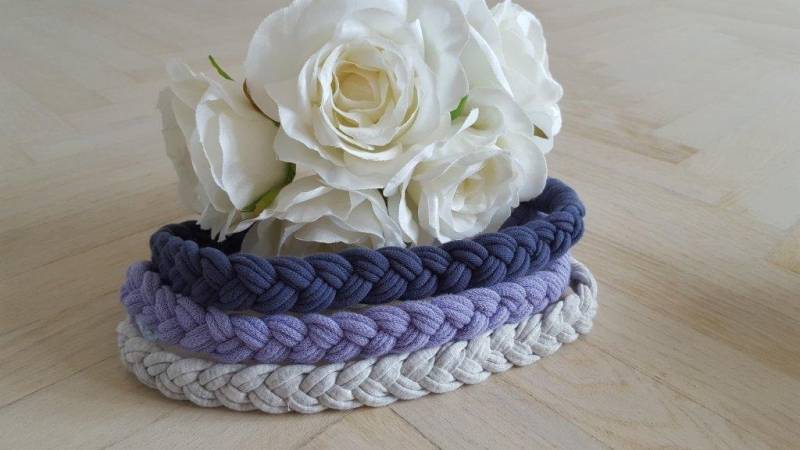 Blau Lavendel Grau Stirnband Boho Haar Accessoire Schweissband Yoga Haarband Hippie Geflochtene Haarbänder von Unikatina
