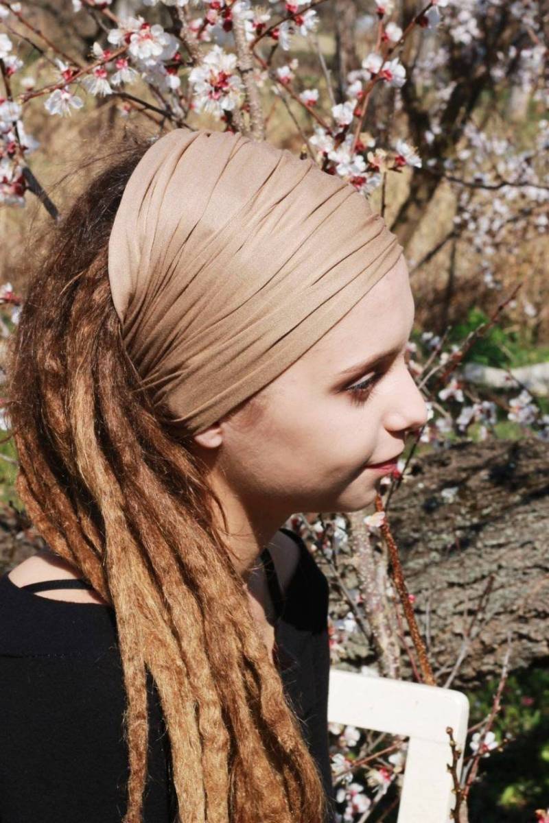 Dreadlock Tube Stirnband Karamell Farbe Breit Yoga Haarband Lock Damen Herren Für Dreads Head Wrap Dread Sock Kamel Beige von Unikatina