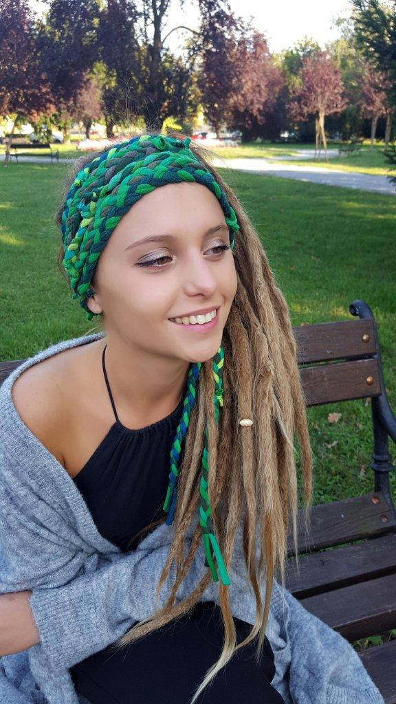 Grünes Stirnband Wald Frühling Camo Geflochtenes Kopftuch Stoff Halskette Infinitiy Stirnbänder Multistrang Head Wrap Turban von Unikatina