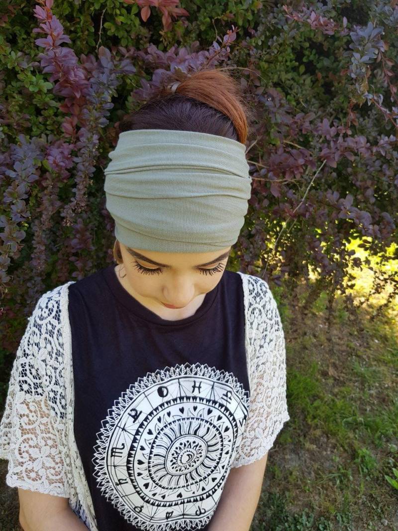 Salbei Grün Kopftuch Turban Stirnband Yoga Kopfschmuck Boho Kopftücher Armeegrün Headwrap Oliv Chemo von Unikatina