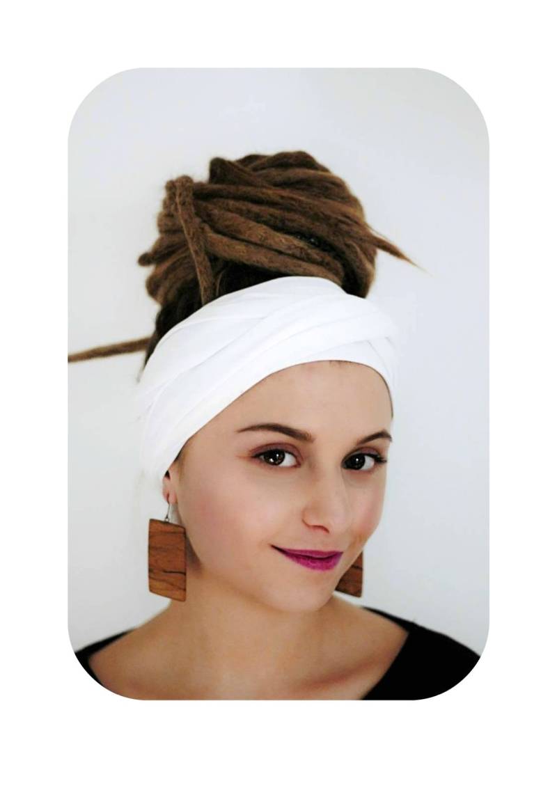 Weisses Kopftuch, Weißer Turban, Dehnbares Baumwoll-stirnband, Jersey-Schal, Breites Scrunch-Desert, Sommer, Yoga, Dehnbar von Unikatina