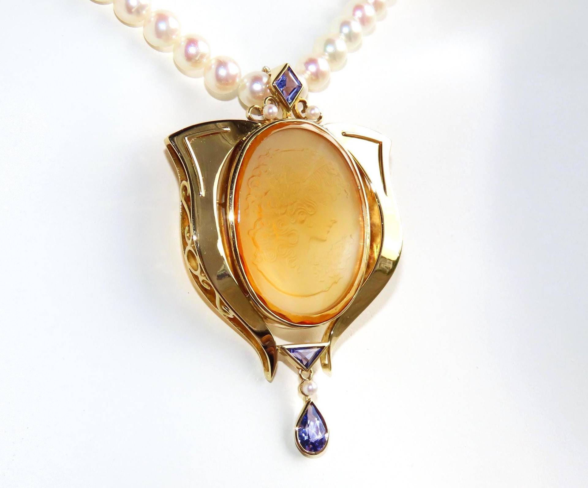 Großer 750 Gold Anhänger Mit Citrin, Brosche, Wertvolles Unikat Schmuckstück Vom Goldschmied, Goldschmiedeschmuck von Unikatmeister