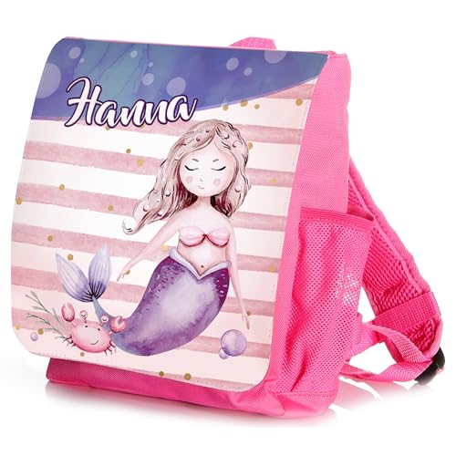 Unikatolo Kindergartenrucksack Meerjungfrau mit Name - Personalisierter Kinderrucksack pink - Kitatasche bedruckt - Geschenk zum ersten Geburtstag Mädchen - Kindergeburtstag Mottoparty von Unikatolo