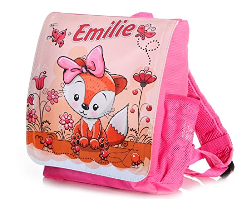 Unikatolo Kinderrucksack mit Name | Fuchs Mädchen | - Personalisierter Kindergartenrucksack - Kindergartentasche - Bedruckt | Geschenk Kindergeburtstag 1. Geburtstag Kita Start pink von Unikatolo