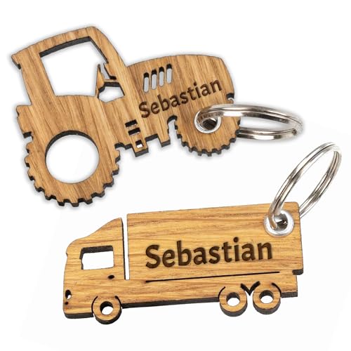 Unikatolo Schlüsselanhänger LKW mit Name personalisiert, aus Holz Anhänger graviert Geschenkidee, Kleinigkeit für Männer zum Führerschein Mitbringsel LKW-Fahrer | Männergeschenke Trucker von Unikatolo