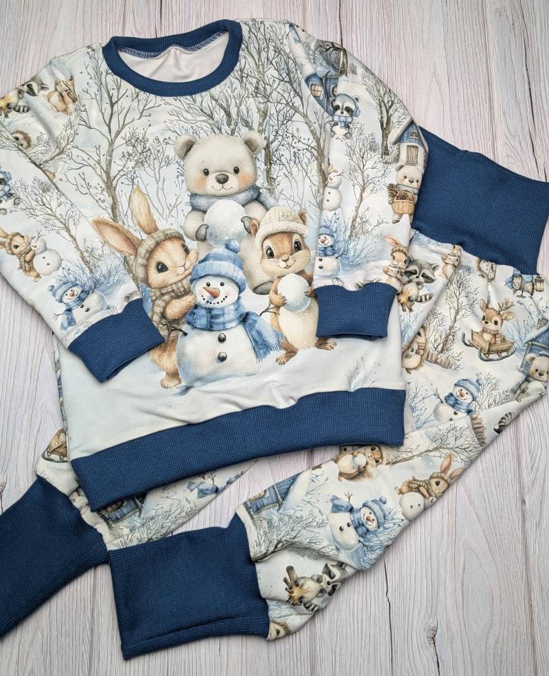 Winter Kinder Set Mit Waldtieren Und Schneemann - Hose, Mütze Ohren, Halstuch, Warme Winterkleidung Für von FadenTwist