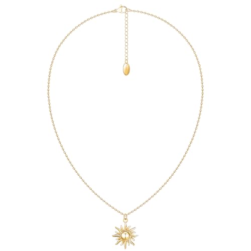 Unimooie Sonne Halskette für Frauen Damen Wasserdicht Beständig Edelstahl mit Gold Veredlung Halskette Barocker Einseitiger Sonnenanhänger Geburtstage Strände Urlaub Täglich Tragen Halskette von Unimooie