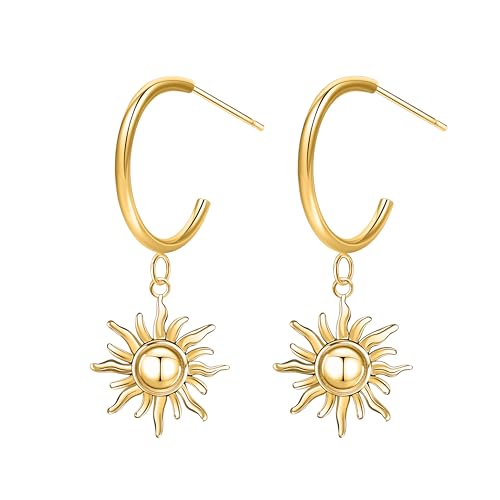 Unimooie Sonnenanhänger Creolen Ohrringe Wasserdicht Beständig Titanstahl Ohrringe für Frauen Damen Minimalistisch Entworfene Ohrringe Geburtstage Strände Urlaub von Unimooie