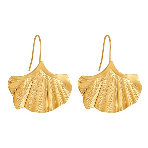 Unimooie Titanstahl Ginkgo-Blatt Ohrringe Wasserdicht Beständig Titanstahl Ohrringe für Frauen Damen Schöne und exquisite Ginkgo-Blatt Geburtstage Strände Urlaub Täglich Tragen von Unimooie