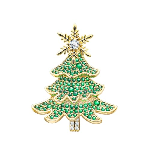 Unimooie Weihnachtsbaum Brosche Damen 3D Zirkonia mit Drehender Schneeflocke Elegante Festliche Anstecknadel Geschenkidee von Unimooie