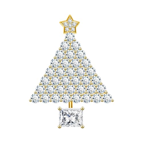 Unimooie Weihnachtsbaum Brosche Damen Weihnachten Schmuck Geschenk Goldener Baum Mit Zirkonia Steinen Fünfzackiger Stern Elegante Festtags Anstecknadel Für Frauen Geschenkidee Weihnachtsfeier von Unimooie