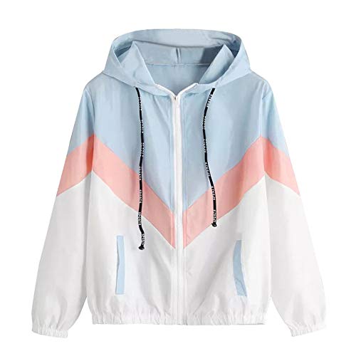 Uninevp Softshelljacke Damen Wasserdicht Atmungsaktiv Windbreaker Ultraleicht Patchwork Hoodie Windjacke Dünne Übergangsjacke schwarz Trenchcoat für Teenager Mädchen (Weiße , S) von Uninevp