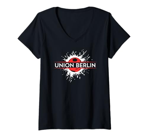 Damen Union Eisern Fußball Kicken Fan Berlin Herren rot Weiss T-Shirt mit V-Ausschnitt von Union Eisern Fussball Kicken Fan Outfit Berlin