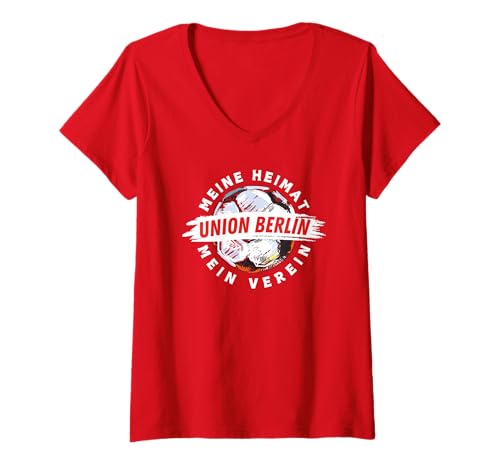 Damen Union Eisern Fußball Kicken Fan Berlin Herren rot Weiss T-Shirt mit V-Ausschnitt von Union Eisern Fussball Kicken Fan Outfit Berlin