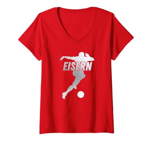 Damen Union Eisern Fußball Kicken Fan Berlin Herren rot Weiss T-Shirt mit V-Ausschnitt von Union Eisern Fussball Kicken Fan Outfit Berlin