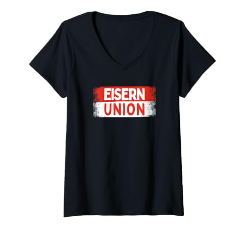 Damen Union Eisern Fußball Kicken Fan Berlin Herren rot Weiss T-Shirt mit V-Ausschnitt von Union Eisern Fussball Kicken Fan Outfit Berlin