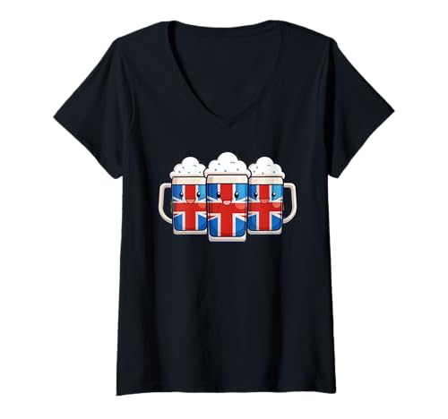 Damen Union Jack Bierkrug UK Pub Party Cheers Mate United Kingdom T-Shirt mit V-Ausschnitt Damen Union Jack Bierkrug UK Pub Party Cheers Mate United Kingdom T-Shirt mit V-Ausschnitt von Union Jack Beer Mugs UK Pub Party Cheers