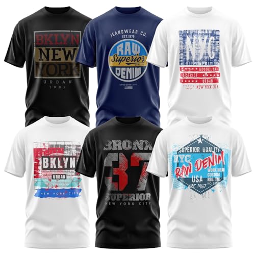 Original Raw Denim 6er Pack T-Shirt Set Lässiges T Shirt mit O-Ausschnitt von Union Made Raw Denim