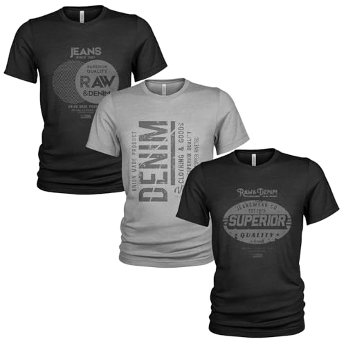 Premium Raw Denim Herren 3er Pack T-Shirt Set Lässiges T Shirt mit O-Ausschnitt von Union Made Raw Denim