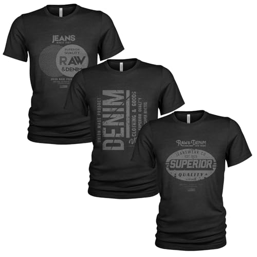 Premium Raw Denim Herren 3er Pack T-Shirt Set Lässiges T Shirt mit O-Ausschnitt von Union Made Raw Denim