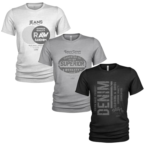 Premium Raw Denim Herren 3er Pack T-Shirt Set Lässiges T Shirt mit O-Ausschnitt von Union Made Raw Denim