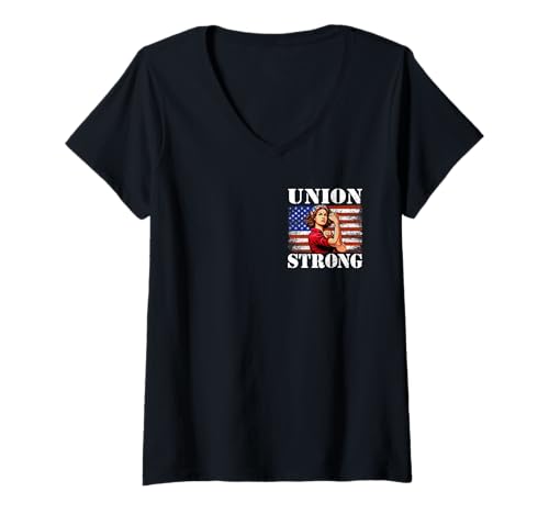 Damen Gewerkschaftsstarker patriotischer Arbeiter, Minimalist T-Shirt mit V-Ausschnitt Damen Gewerkschaftsstarker patriotischer Arbeiter, Minimalist T-Shirt mit V-Ausschnitt von Union Strong Patriotic