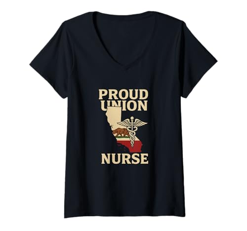 Damen Proud Union Nurse California Flag RN Labor Rights Design T-Shirt mit V-Ausschnitt von Union Strong RN Collective