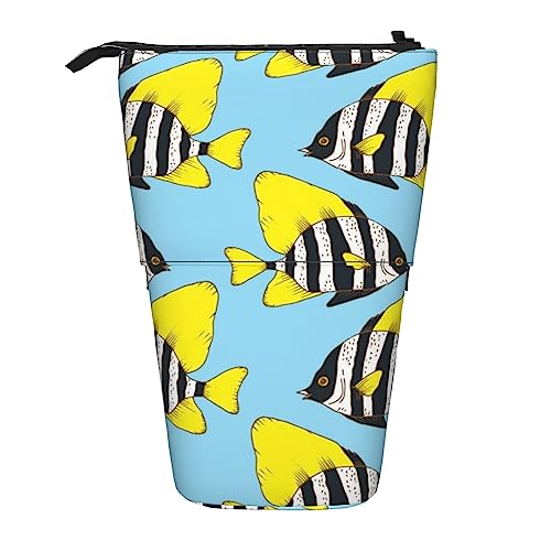 Coral Fish Print Pencil Case Teleskop Pen Pouch Standing Pop Up Pencil Holder Pen Bag for Office, Schwarz , Einheitsgröße, Münzbeutel von Uniond