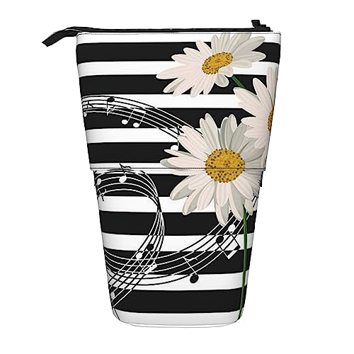 Daisy Flower Print Pencil Case Teleskop Stift Pouch Standing Pop Up Pencil Holder Pen Bag for Office, Schwarz , Einheitsgröße, Münzbeutel von Uniond