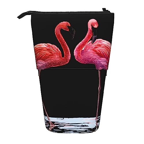 Federmäppchen mit niedlichem Flamingo-Druck, Teleskop, stehend, Pop-Up-Bleistift-Halter, Stifttasche für Büro, Schwarz , Einheitsgröße, Münzbeutel von Uniond