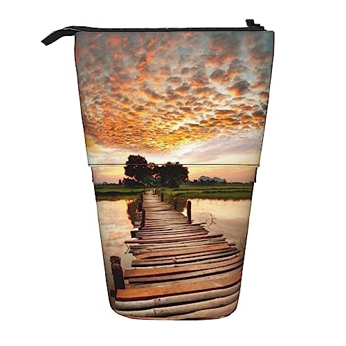 Sunset Lake Print Pencil Case Teleskop Pen Pouch Standing Pop Up Pencil Holder Pen Bag for Office, Schwarz , Einheitsgröße, Münzbeutel von Uniond