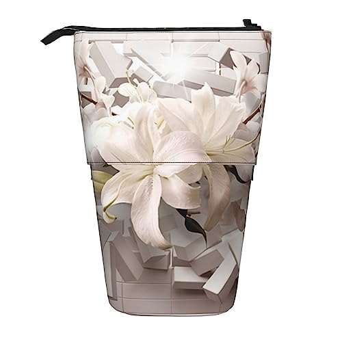 Zarte Blumen Drucken Bleistift Fall Teleskop Stift Tasche Stehend Pop Up Bleistift Halter Stift Tasche für Büro, Schwarz , Einheitsgröße, Münzbeutel von Uniond