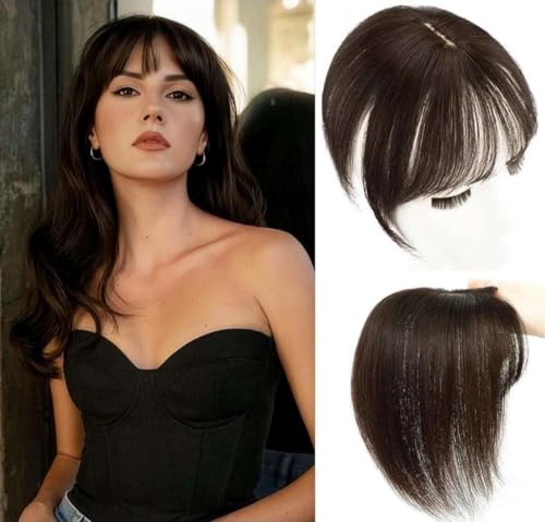 Unipearl Clip in Pony Haarteile Echthaar Braun 360° Abdeckung Clip on Pony für Frauen Fransen Wispy Pony Haar für Dünnes Haar von Unipearl