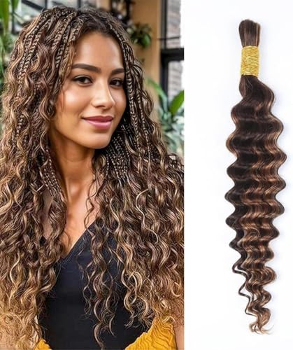 Unipearl Deep Curly Bulk Human Braiding Hair for Boho Braids 1 Bündel 40cm 16 Zoll 50g，#4/30 Ombre Braun Water Wave Haarverlängerung für Frauen Hair Extensions Echthaar von Unipearl