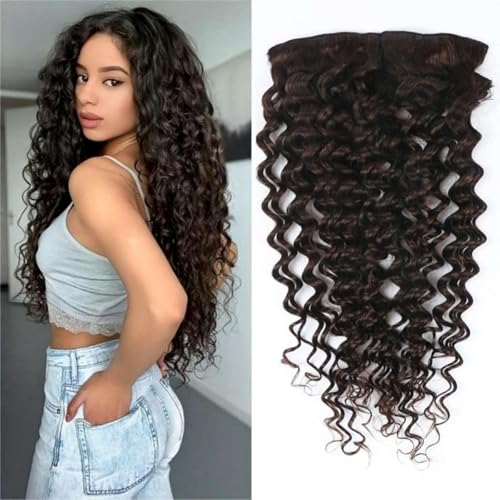 Unipearl Deep Curly Clip in Extensions Echthaar，35cm 14 Zoll 8PCS 100g #2 Braun Haarverlängerung für Frauen Water Wave Remy Hair Extensions Clip in von Unipearl