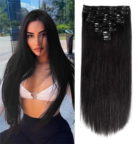 Unipearl Glatt Clip in Extensions Echthaar，35cm 14 Zoll 8PCS 100g Natürliches Schwarz Haarverlängerung für Frauen Straight Remy Hair Extensions Clip in von Unipearl