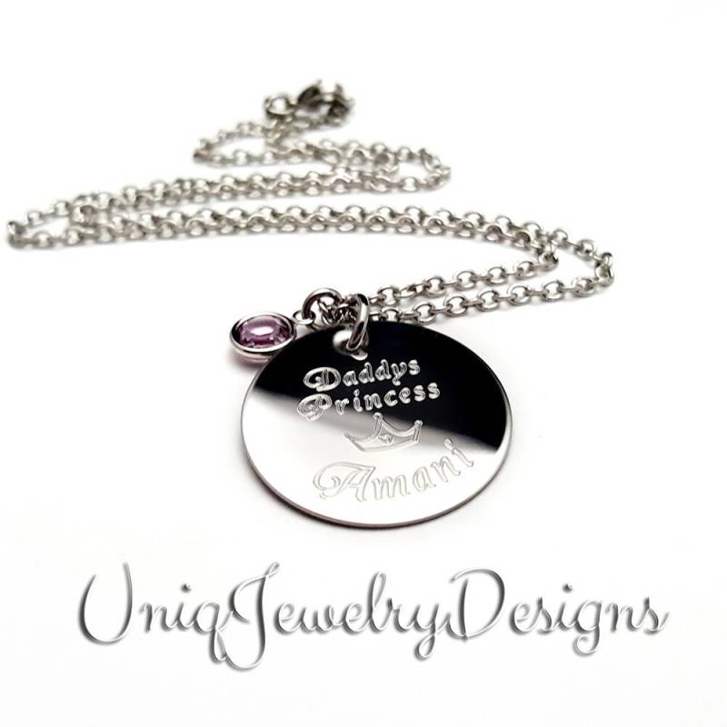Personalisierte Tochter Halskette + Daddys Prinzessin Schmuck Tiara Gravierter von UniqJewelryDesigns