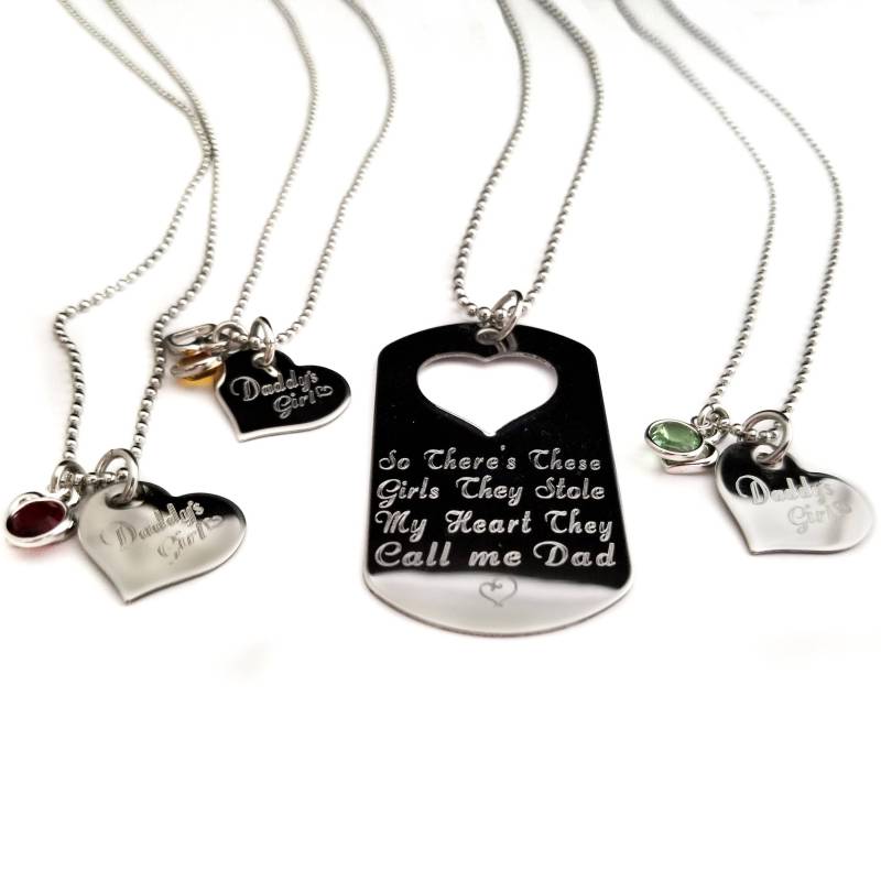 So Gibt Es Dieses Mädchen Personalisierte Vater Drei Tochter Halskette Set, Graviertes Vater-Tochter-Set, Individuelles Vater-Tochter-Geschenk von UniqJewelryDesigns