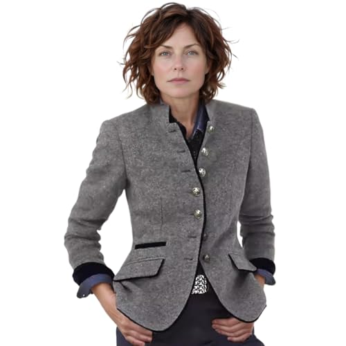 UniqKaliber Blazer für Damen, langärmelig, Freizeitjacke, Blazer, kurze Jacke, Obermantel, Business-Outfit, grau, XXL UniqKaliber Blazer für Damen, langärmelig, Freizeitjacke, Blazer, kurze Jacke, Obermantel, Business-Outfit, grau, XXL von UniqKaliber