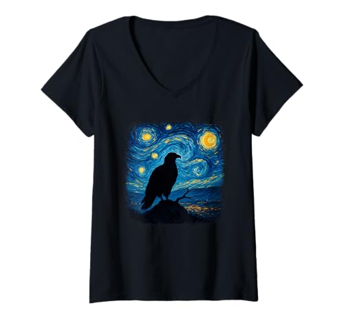 Damen Van Gogh Weißkopfseeadler Sternennacht inspiriertes Kunstwerk T-Shirt mit V-Ausschnitt Damen Van Gogh Weißkopfseeadler Sternennacht inspiriertes Kunstwerk T-Shirt mit V-Ausschnitt von Unique Artistic Apparel by Creative Minds