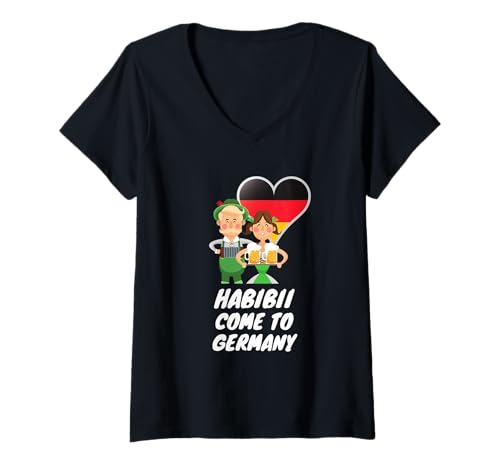 Damen Deutschland Habibi Come to Germany Volksfest Bier und Tracht T-Shirt mit V-Ausschnitt Damen Deutschland Habibi Come to Germany Volksfest Bier und Tracht T-Shirt mit V-Ausschnitt von Unique Bavarian Designs