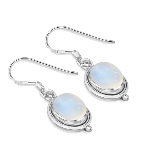 Damen Ohrhänger Silber 925 Sterlingsilber Regenbogen Mondstein 5.6 Karat Silberohrringe Art Nouveau von Unique Gems