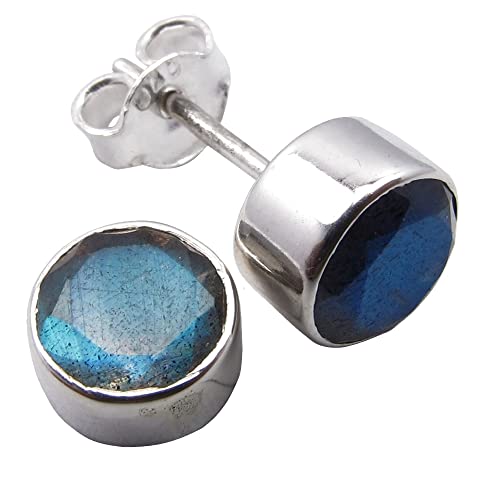 Damen Ohrstecker Silber 925 Sterlingsilber echter Blue Fire Labradorit 2.3 Karat Ohrringe Art Déco von Unique Gems