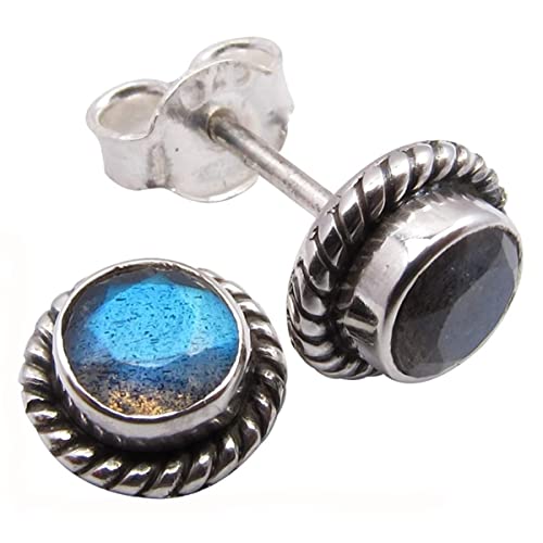 Ohrringe Ohrstecker Silber 925 Sterlingsilber Labradorit 2.2 Karat Silberohrringe Damen Art Nouveau von Unique Gems