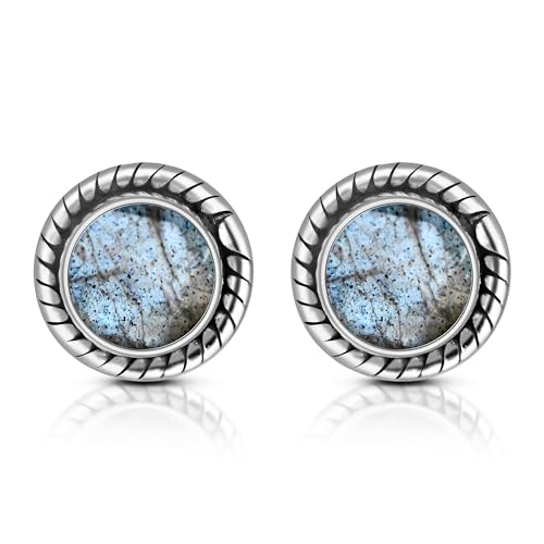 Labradorit Ohrstecker Silber 925 by Unique Gems Ø 8mm 925 Sterling Silber Damen Ohrringe (Labradorit #2) von Unique Gems