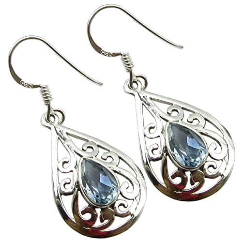 UNIQUE exklusive Jugendstil Damen Ohrhänger blauer Topas 2.8 Karat 925 Sterling Silber nickelfrei in Juweliers- Qualität von Unique Gems