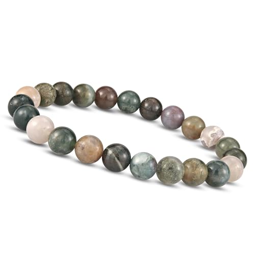 Unique Gems Chakra Buddha Naturstein Perlen Armband 8mm Edelsteine Energiearmband Heilsteine Juweliers Qualität (Indian Agate) von Unique Gems
