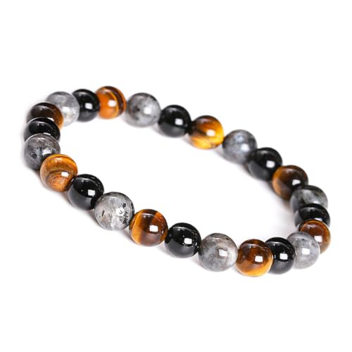 Unique Gems Chakra Buddha Naturstein Damen Perlenarmband Edelsteine Labradorit Tigerauge 8mm Energiearmband Juweliers Qualität (Labradorit, Tigerauge) von Unique Gems